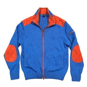 Paul & Shark Virgin Wool Knit Elbow Patch Full Zip Cardigan Sweater Mens Medium
